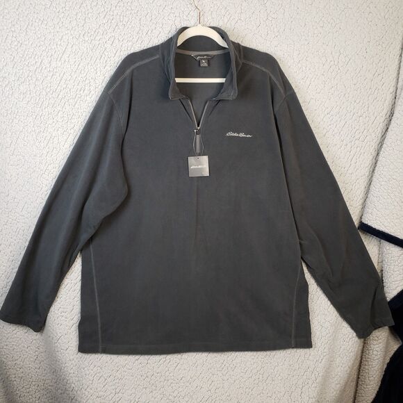 Eddie Bauer Men's XXL 1/4 Zip Pullover Dark Smoke Gray Cozy Fleece - Picture 1 of 10